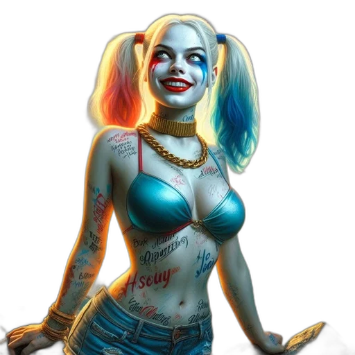 comic book art, concept art, fantasy art, cartoon, neon lights, woman, colorful, pigtails transparent PNG cut-out