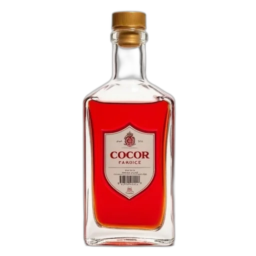 bottle, crown, red, clear, glass, golden, cap, filled transparent PNG cut-out