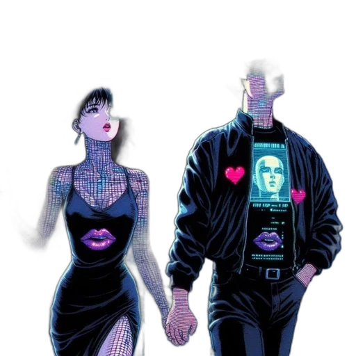 jacket, mask, robot, cyberpunk, comic book art, concept art, vaporwave, neon lights transparent PNG cut-out