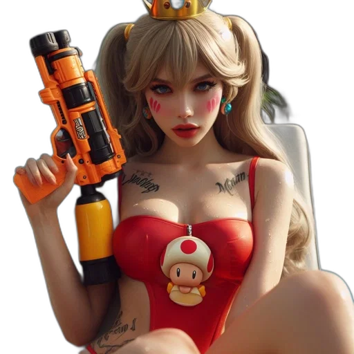 weapon, robot, concept art, 3d render, pixel art, photorealistic, woman, blond transparent PNG cut-out