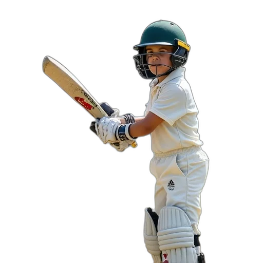 young, boy, cricket, uniform, batting, match, wearing, helmet transparent PNG cut-out