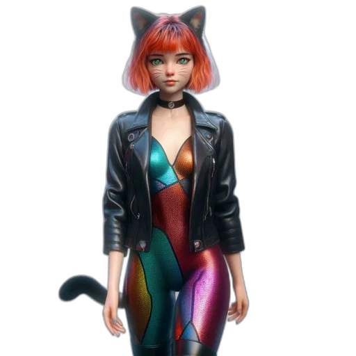 concept art, 3d render, fantasy art, comic book art, anthropomorphic, feline, character, bright transparent PNG cut-out