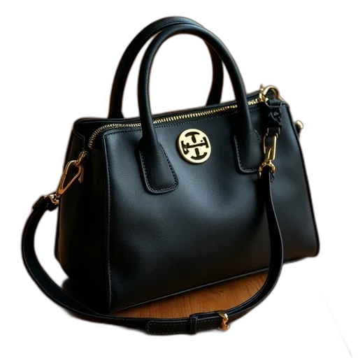 3d render, photorealistic, dark, monochrome, black, leather, handbag, gold transparent PNG cut-out
