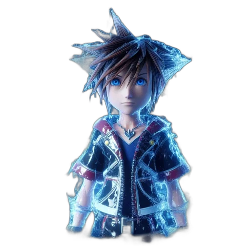 jacket, staff, 3d render, concept art, fantasy art, pixel art, blue, animated transparent PNG cut-out