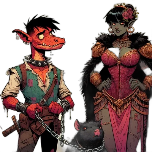 concept art, comic book art, fantasy art, red, dark, anthropomorphic, characters, slampig transparent PNG cut-out