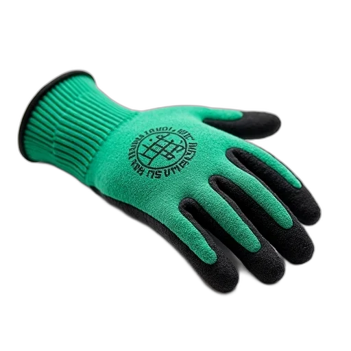 green, close-up, image, black, textured, glove, brand, name transparent PNG cut-out