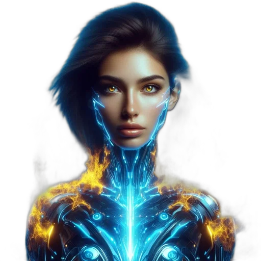 robot, face, jewelry, cyberpunk, fantasy art, concept art, comic book art, neon lights transparent PNG cut-out