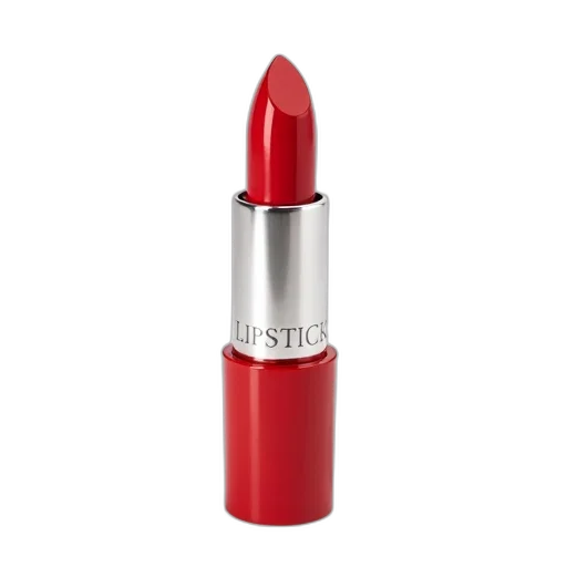 red, lipstick, silver, cap, displayed, against, white, background transparent PNG cut-out