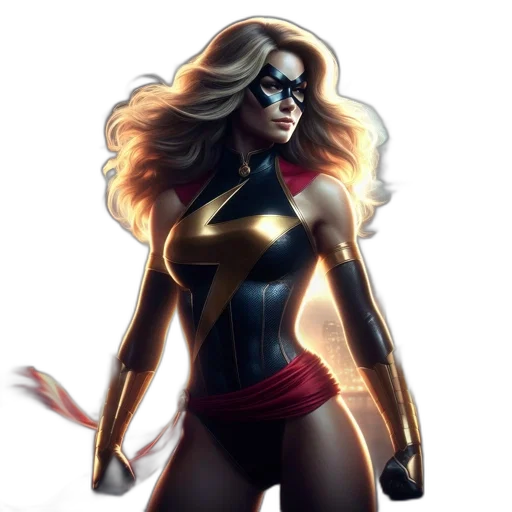 comic book art, concept art, fantasy art, cartoon, golden, female, superhero, blue transparent PNG cut-out