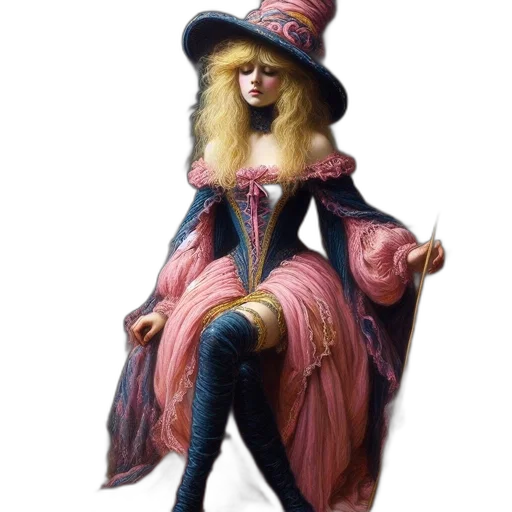 dress, hat, staff, crown, concept art, fantasy art, oil painting, photorealistic transparent PNG cut-out