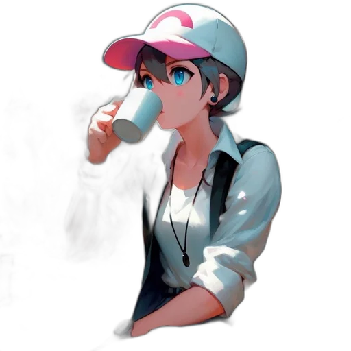 hat, staff, face, bottle, vaporwave, concept art, pixel art, anime transparent PNG cut-out