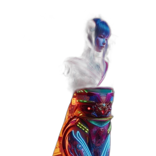 bottle, dress, robot, shoes, vaporwave, concept art, 3d render, cyberpunk transparent PNG cut-out