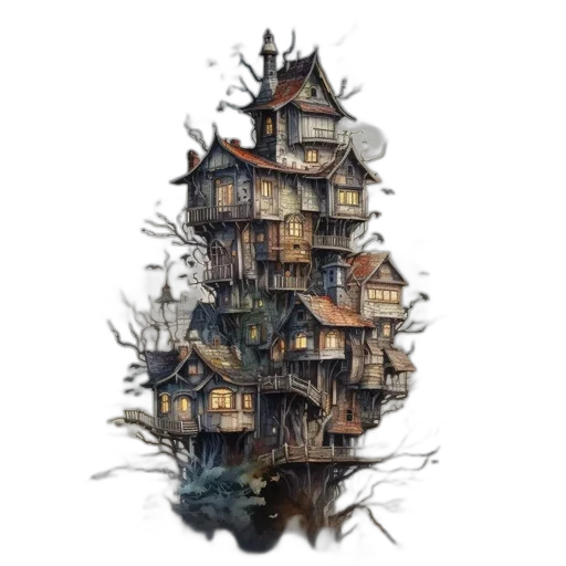 building, furniture, tree, dress, concept art, fantasy art, pixel art, watercolor transparent PNG cut-out