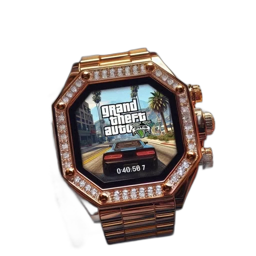 jewelry, 3d render, gold-toned, wristwatch, diamond-encrusted, bezel, displays, title transparent PNG cut-out