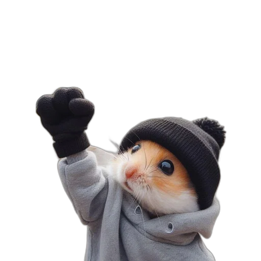 hat, animal, jacket, staff, 3d render, photorealistic, hamster, dressed transparent PNG cut-out