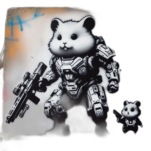 weapon, robot, animal, concept art, fantasy art, comic book art, 3d render, stenciled transparent PNG cut-out