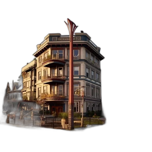 building, furniture, concept art, 3d render, photorealistic, fantasy art, city street, earth tones transparent PNG cut-out