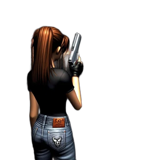 weapon, staff, jacket, 3d render, concept art, photorealistic, cartoon, female transparent PNG cut-out