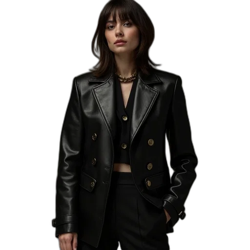 jacket, jewelry, concept art, cyberpunk, photorealistic, dark, leather, blazer transparent PNG cut-out