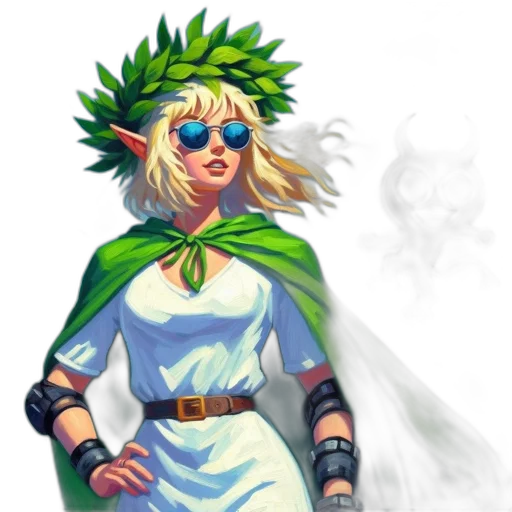 staff, concept art, fantasy art, comic book art, pixel art, green, elfin, woman transparent PNG cut-out