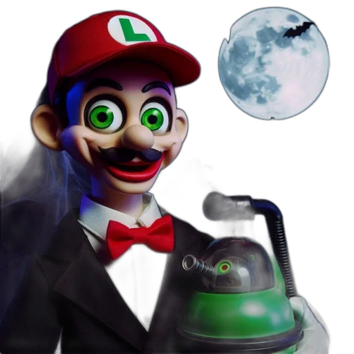 mask, robot, hat, staff, concept art, 3d render, vaporwave, halloween-themed transparent PNG cut-out