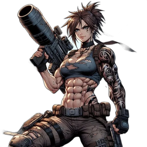 weapon, comic book art, concept art, pixel art, cyberpunk, post-apocalyptic, setting, strong-looking transparent PNG cut-out