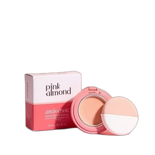 pastel, pink, white, compact, powder, peach-colored, puff, displayed transparent PNG cut-out