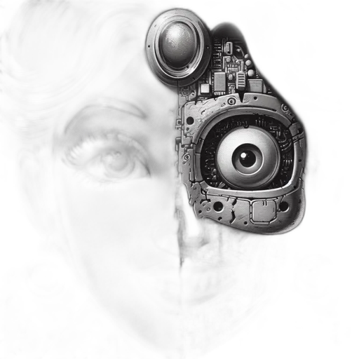 mask, robot, face, weapon, photorealistic, concept art, cyberpunk, 3d render transparent PNG cut-out