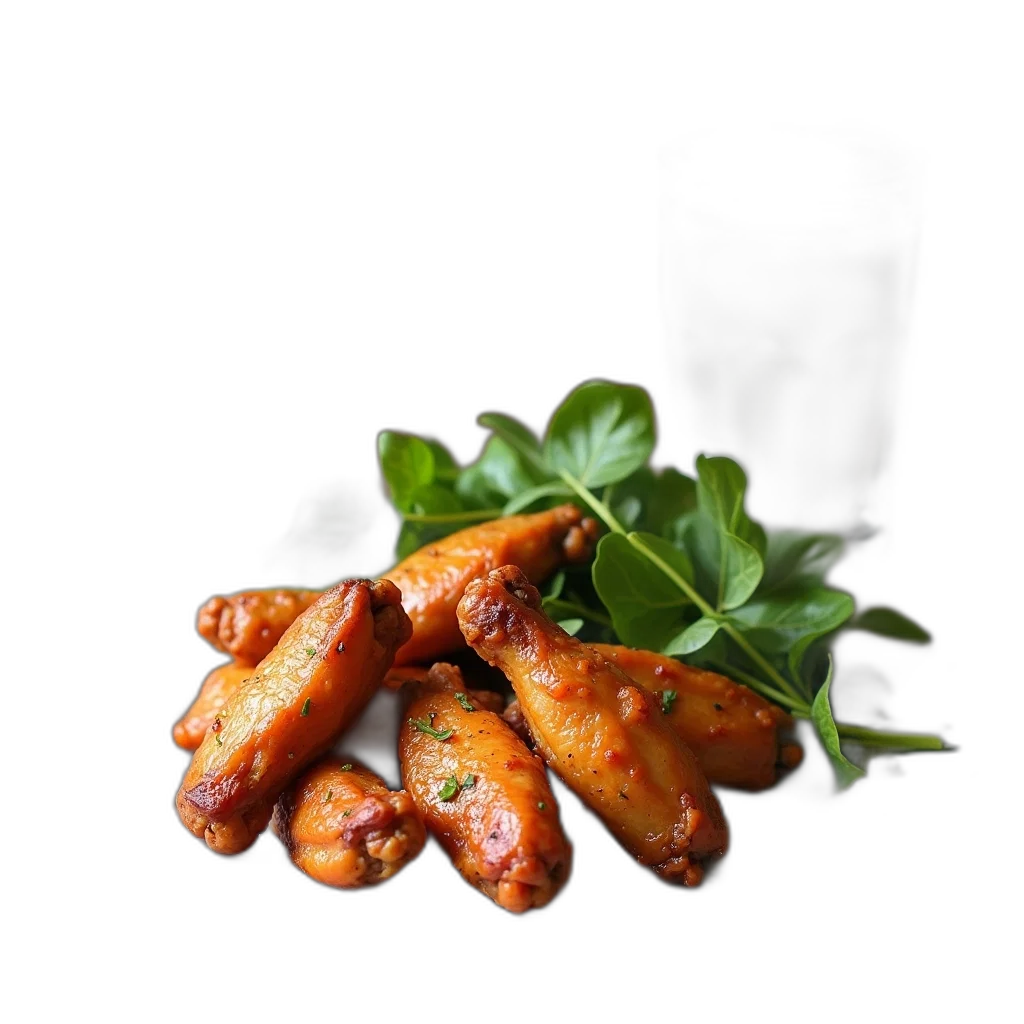 food, animal, 3d render, photorealistic, plate, chicken, wings, side transparent PNG cut-out