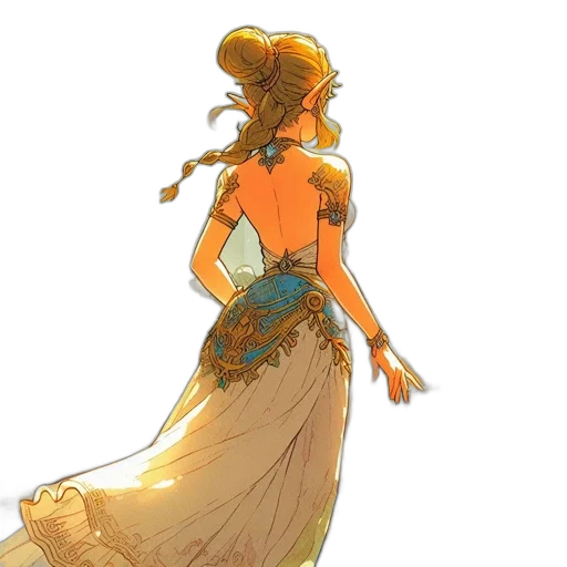 dress, staff, crown, jewelry, concept art, fantasy art, watercolor, comic book art transparent PNG cut-out
