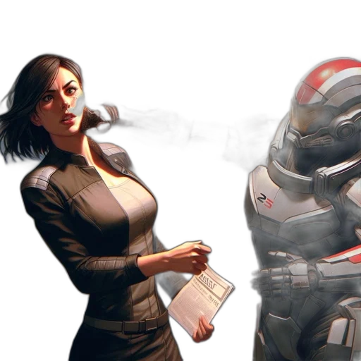 robot, concept art, cyberpunk, comic book art, 3d render, outer space, female, character transparent PNG cut-out