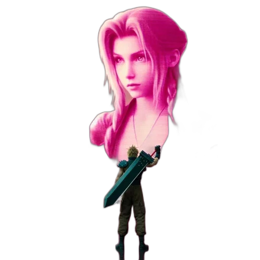 weapon, sword, hair, staff, concept art, fantasy art, vaporwave, pixel art transparent PNG cut-out