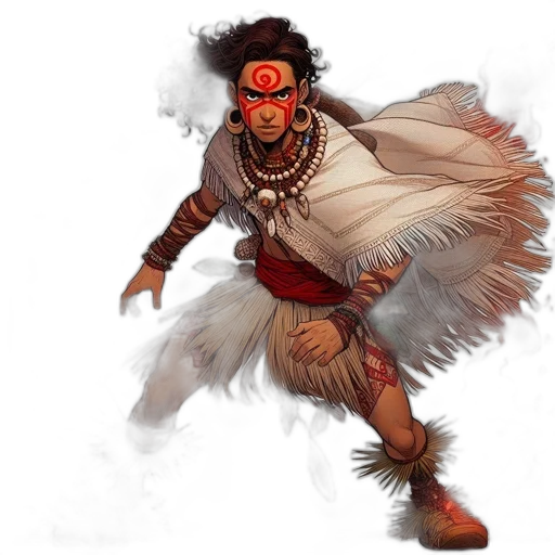mask, staff, concept art, fantasy art, comic book art, powerful, character, red transparent PNG cut-out