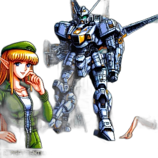 robot, weapon, concept art, pixel art, comic book art, anime, outer space, monochrome transparent PNG cut-out