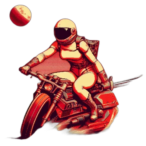 robot, concept art, pixel art, comic book art, fantasy art, outer space, red, golden transparent PNG cut-out