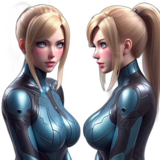 robot, concept art, 3d render, comic book art, fantasy art, blue, futuristic, female transparent PNG cut-out