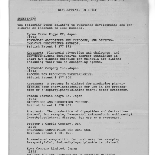 document, titled, developments, brief, discusses, various, sweetener, including transparent PNG cut-out