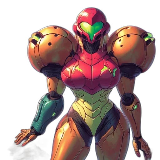 robot, weapon, concept art, pixel art, 3d render, comic book art, red, green transparent PNG cut-out