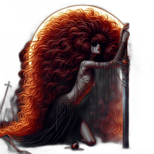 hair, dress, fantasy art, concept art, comic book art, pixel art, fire, woman transparent PNG cut-out