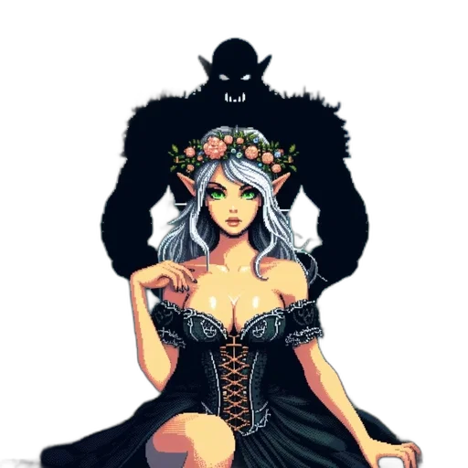 dress, crown, mask, jewelry, fantasy art, pixel art, concept art, comic book art transparent PNG cut-out
