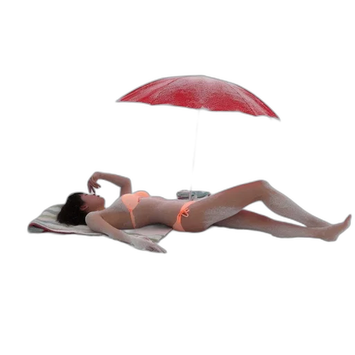umbrella, 3d render, photorealistic, concept art, rain, underwater, beach, woman transparent PNG cut-out
