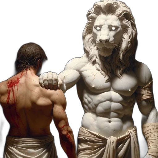 fantasy art, concept art, comic book art, photorealistic, muscular, man, bloodstains, stands transparent PNG cut-out