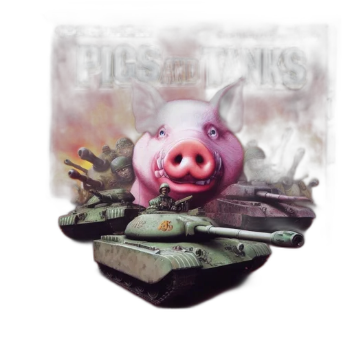 concept art, cover, art, video, game, pigs, tanks, featuring transparent PNG cut-out