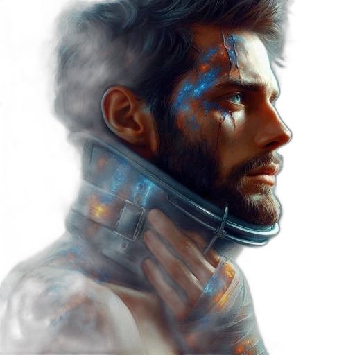 face, fantasy art, concept art, watercolor, photorealistic, outer space, blue, colorful transparent PNG cut-out