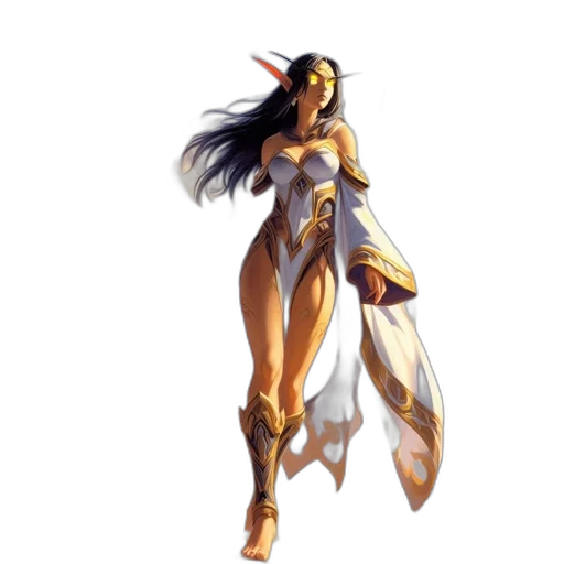 staff, fantasy art, concept art, pixel art, comic book art, golden, elfin, woman transparent PNG cut-out