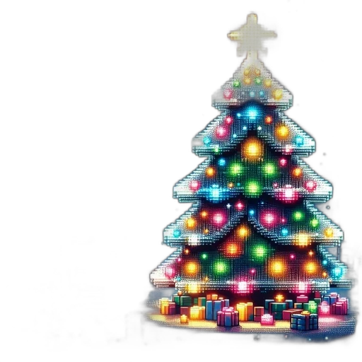 tree, 3d render, photorealistic, digital, painting, glowing, christmas, stands transparent PNG cut-out