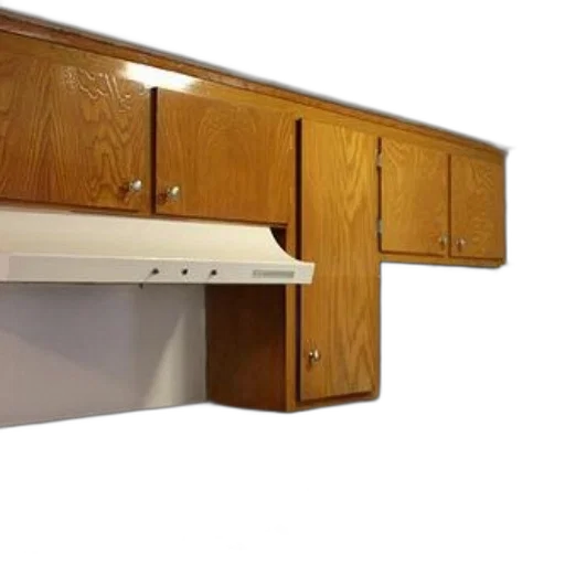 furniture, 3d render, kitchen, wooden, cabinets, white, range, hood transparent PNG cut-out