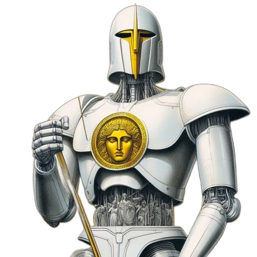 robot, sword, concept art, golden, robotic, figure, white, armor transparent PNG cut-out