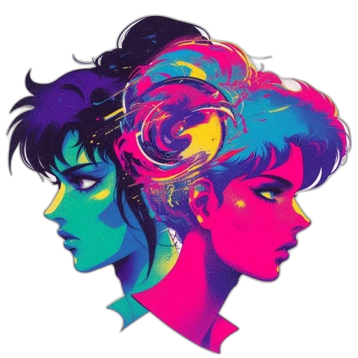face, crown, vaporwave, cyberpunk, anime, pixel art, neon lights, outer space transparent PNG cut-out