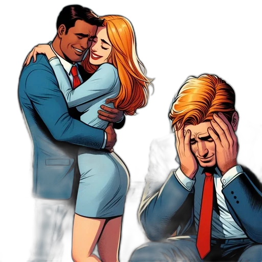 comic book art, concept art, cartoon, intimate, moment, occurs, office, setting transparent PNG cut-out
